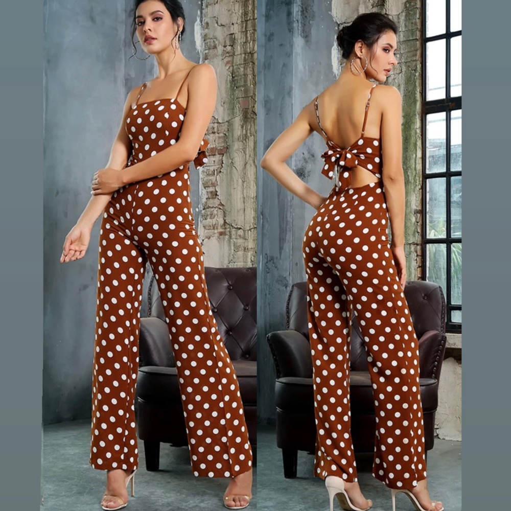 White polkadot romper with open tie back - Picture 2 of 16